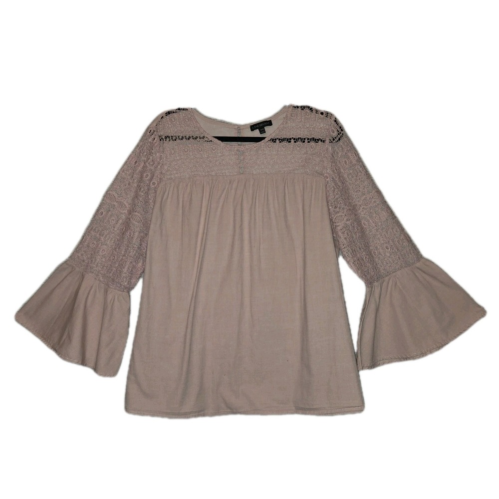 Lane Bryant Pink Blouse Size 18/20 Crochet Lace Flare Long Sleeve Top Elegant